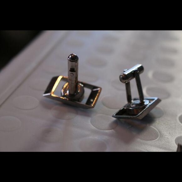 Men's Vintage Blue Stone Silver Tone Rectangle Cufflinks set - Picture 4 of 4